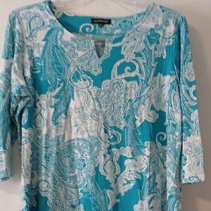 Elegant Turquoise and White Paisley Blouse